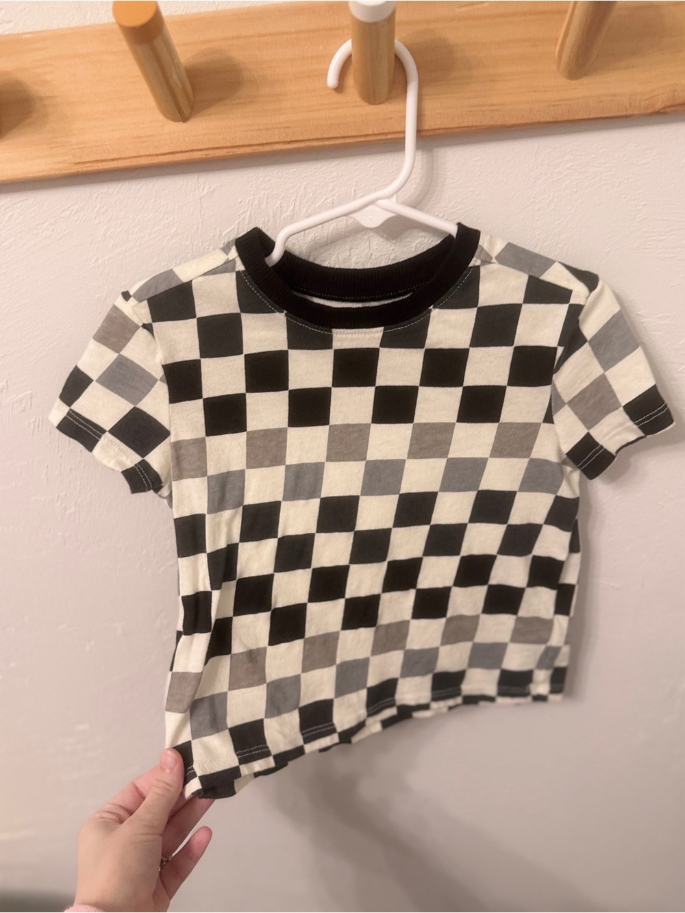 🏁 Toddler Checkerboard Short Sleeve Tee - Black Grey & Cream Old Navy